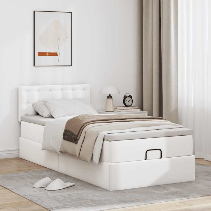 Pat otoman cu saltea, alb, 90x190cm, piele ecologică - WALTI WALTI