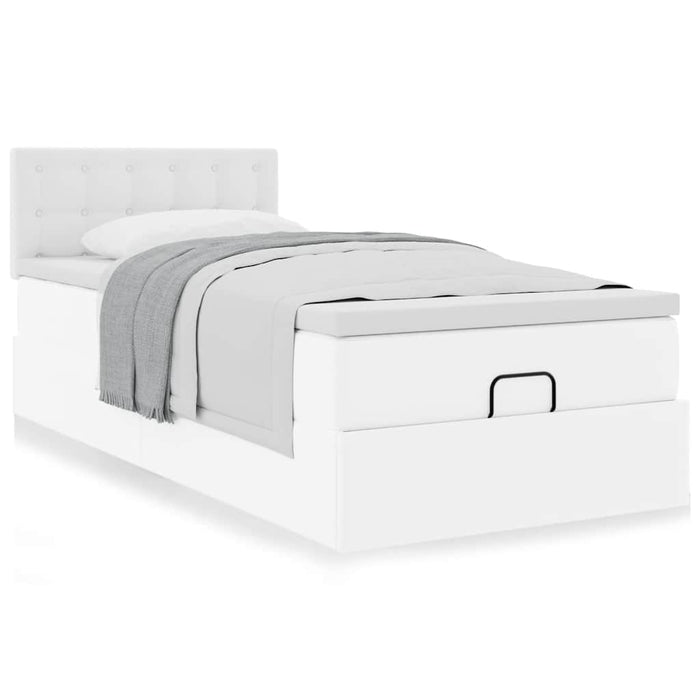 Pat otoman cu saltea, alb, 90x190cm, piele ecologică - WALTI WALTI