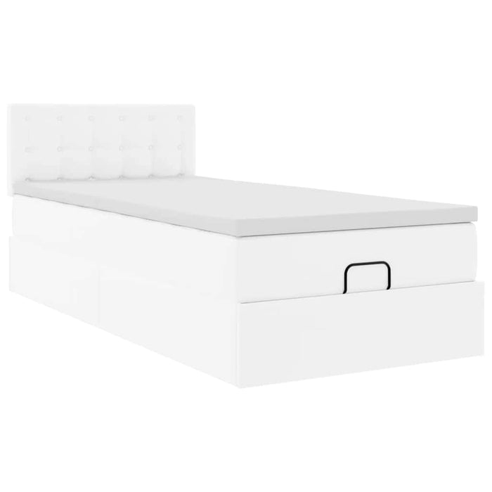 Pat otoman cu saltea, alb, 90x190cm, piele ecologică - WALTI WALTI