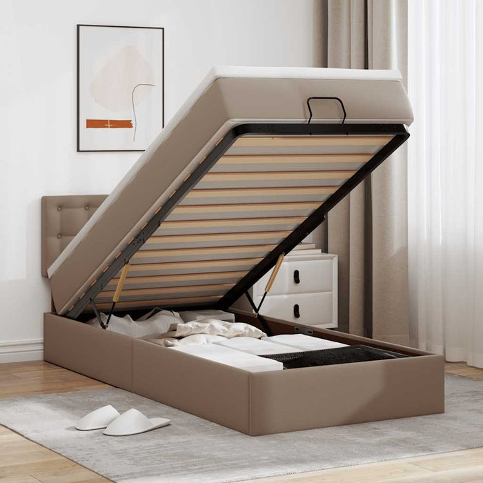 Pat otoman cu saltea, cappucino, 90x190cm, piele ecologică WALTI