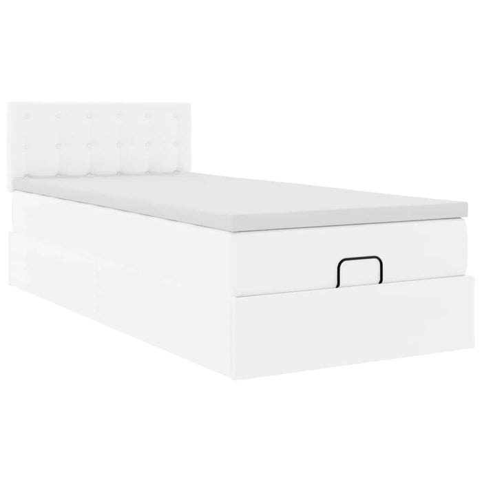 Pat otoman cu saltea, alb, 90x200cm, piele ecologică - WALTI WALTI
