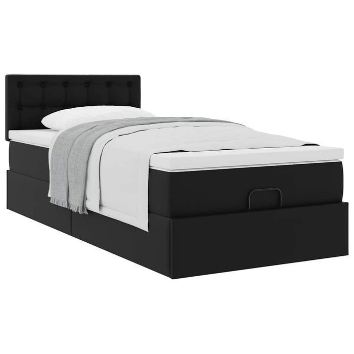 Pat otoman cu saltea, negru, 100x200cm, piele ecologică - WALTI WALTI