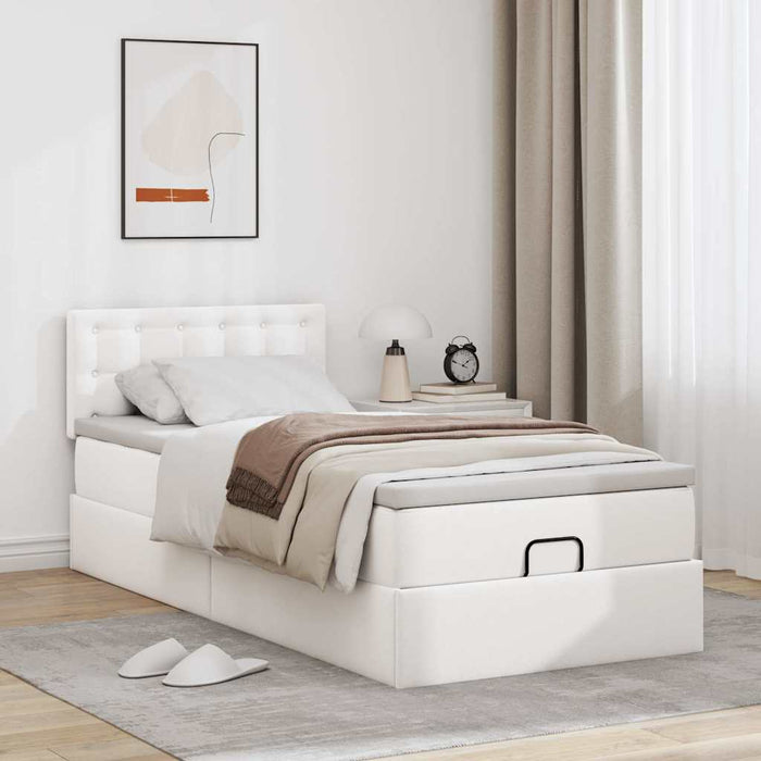 Pat otoman cu saltea, alb, 100x200cm, piele ecologică - WALTI WALTI