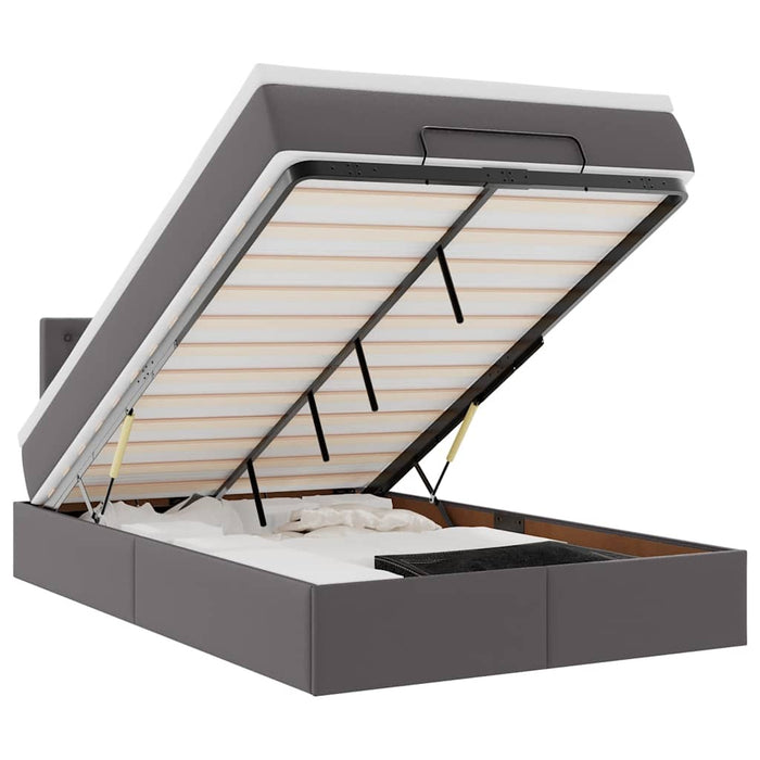 Cadru pat otoman cu saltea gri 120x190 cm piele artificială - WALTI WALTI