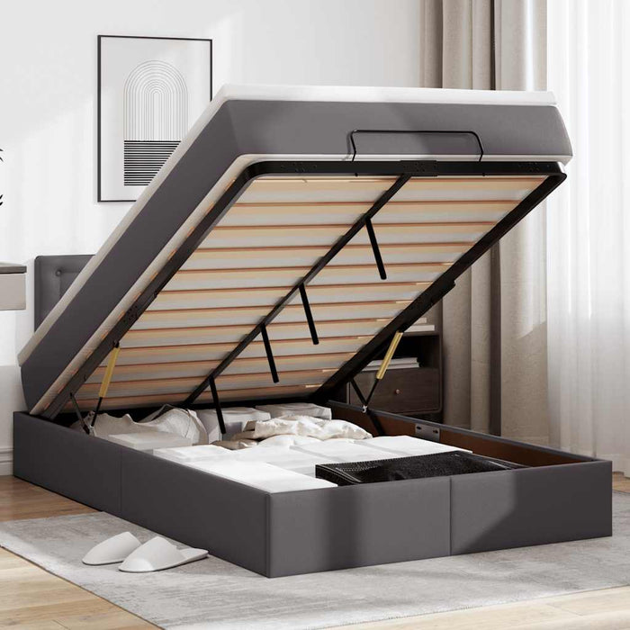 Cadru pat otoman cu saltea gri 120x190 cm piele artificială - WALTI WALTI