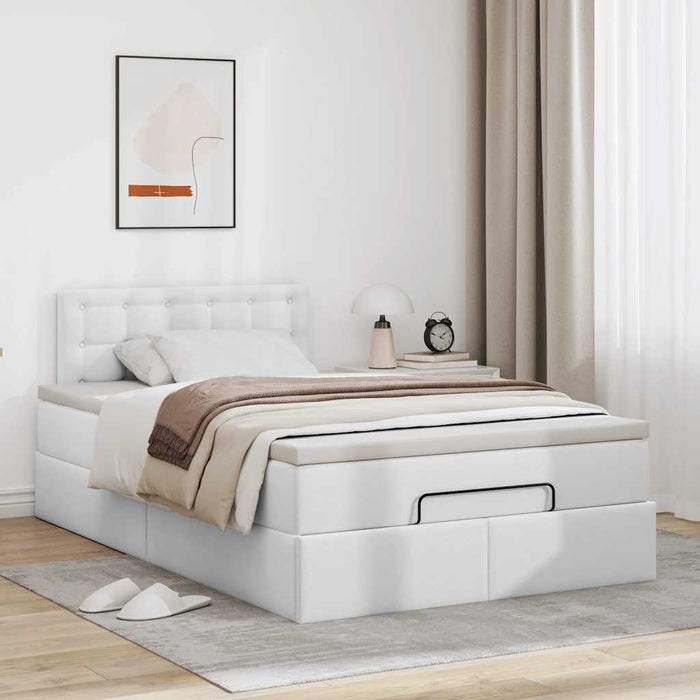 Cadru de pat otoman cu saltea alb 120x200cm piele artificială - WALTI WALTI