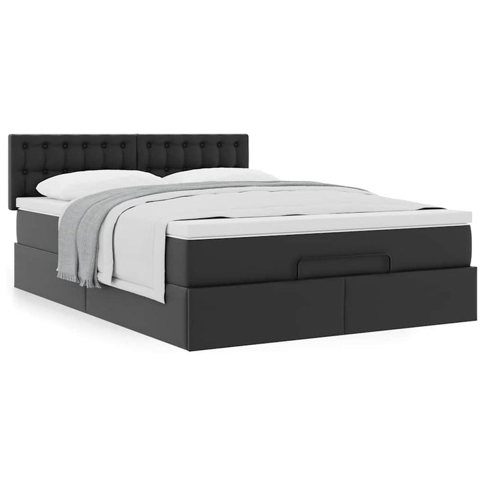 Cadru pat otoman cu saltea neagră 140x190cm piele artificială WALTI