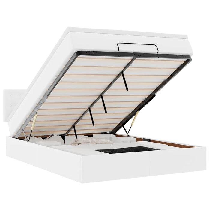 Cadru de pat otoman cu saltea alb 140x190 cm piele artificială - WALTI WALTI