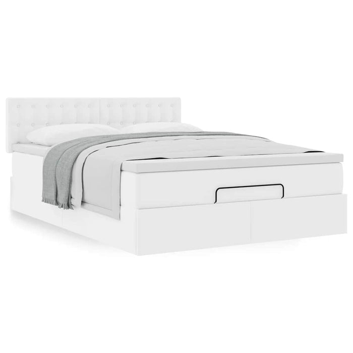 Cadru de pat otoman cu saltea alb 140x190 cm piele artificială - WALTI WALTI