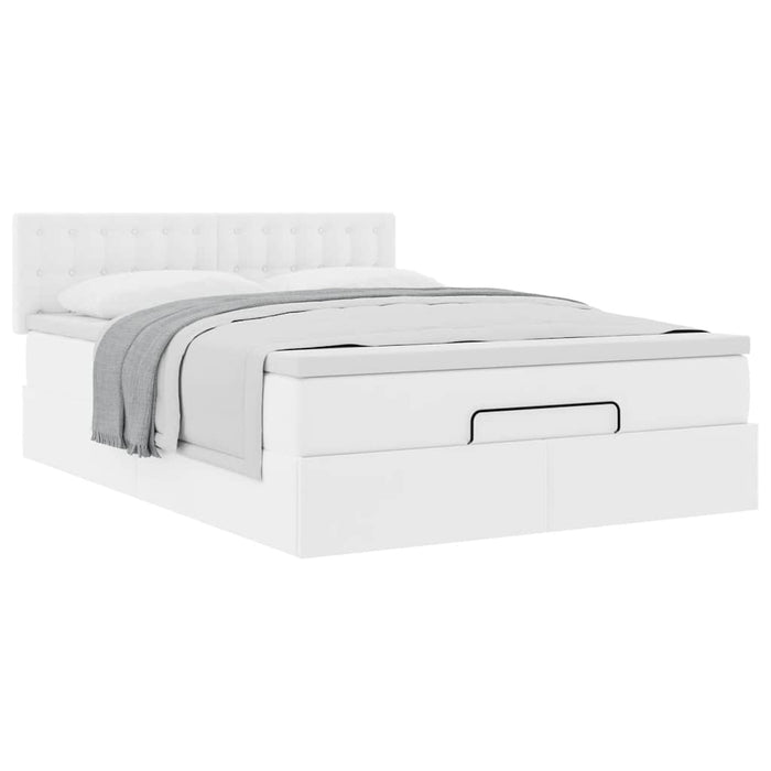 Cadru de pat otoman cu saltea alb 140x190 cm piele artificială - WALTI WALTI