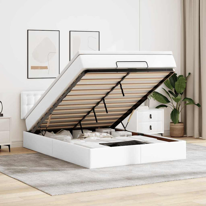 Cadru de pat otoman cu saltea alb 140x190 cm piele artificială - WALTI WALTI
