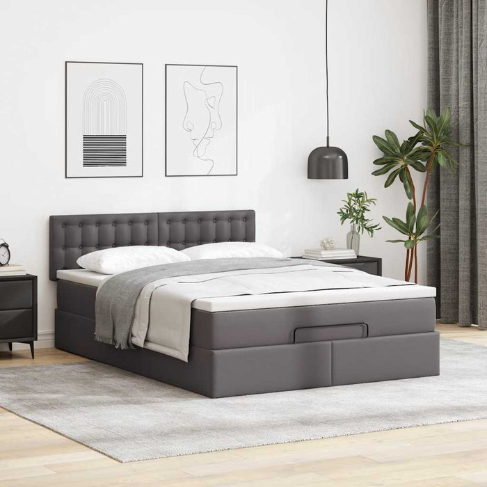 Cadru de pat otoman cu saltea gri 140x190cm piele artificială - WALTI WALTI