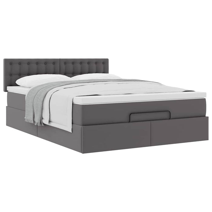 Cadru de pat otoman cu saltea gri 140x190cm piele artificială - WALTI WALTI