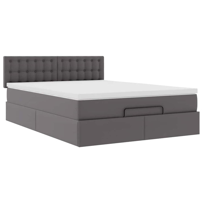 Cadru de pat otoman cu saltea gri 140x190cm piele artificială - WALTI WALTI