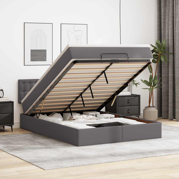 Cadru de pat otoman cu saltea gri 140x190cm piele artificială - WALTI WALTI