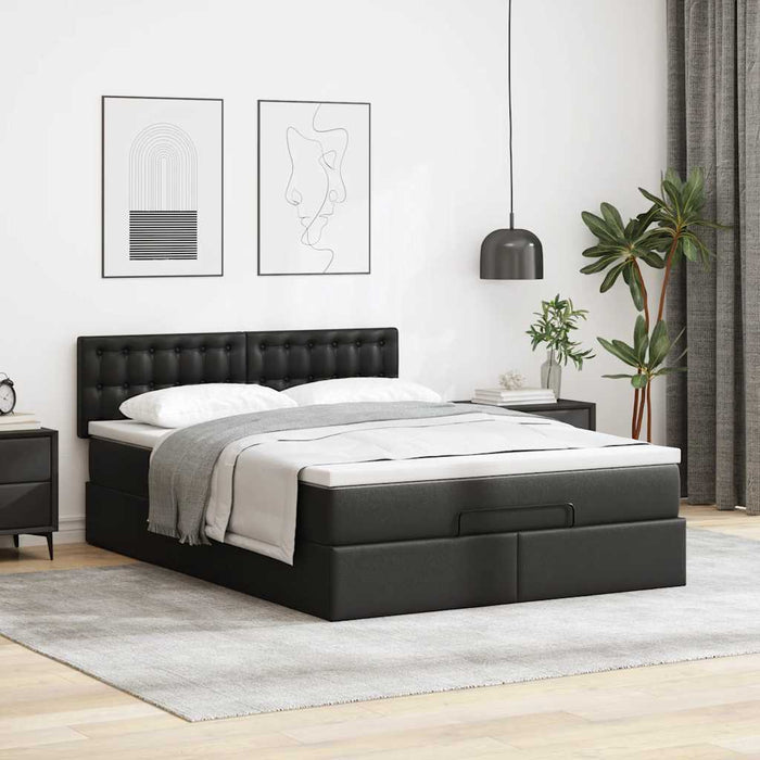 Cadru pat otoman cu saltea neagră 140x200cm piele artificială - WALTI WALTI