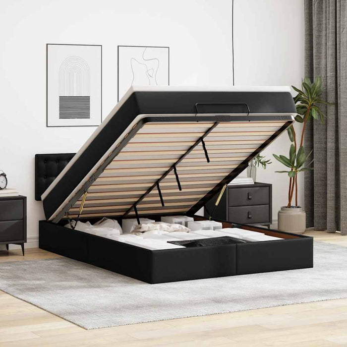 Cadru pat otoman cu saltea neagră 140x200cm piele artificială - WALTI WALTI