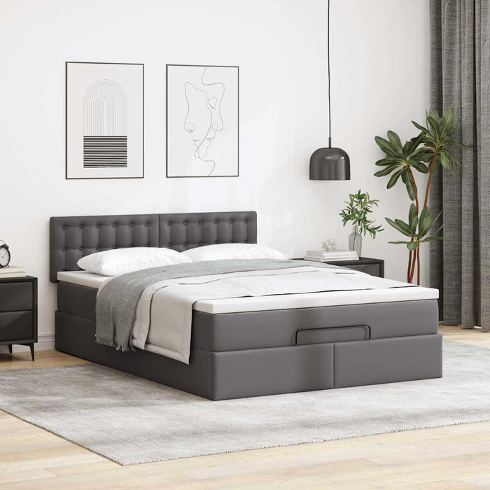 Cadru de pat otoman cu saltea gri 140x200cm piele artificială - WALTI WALTI