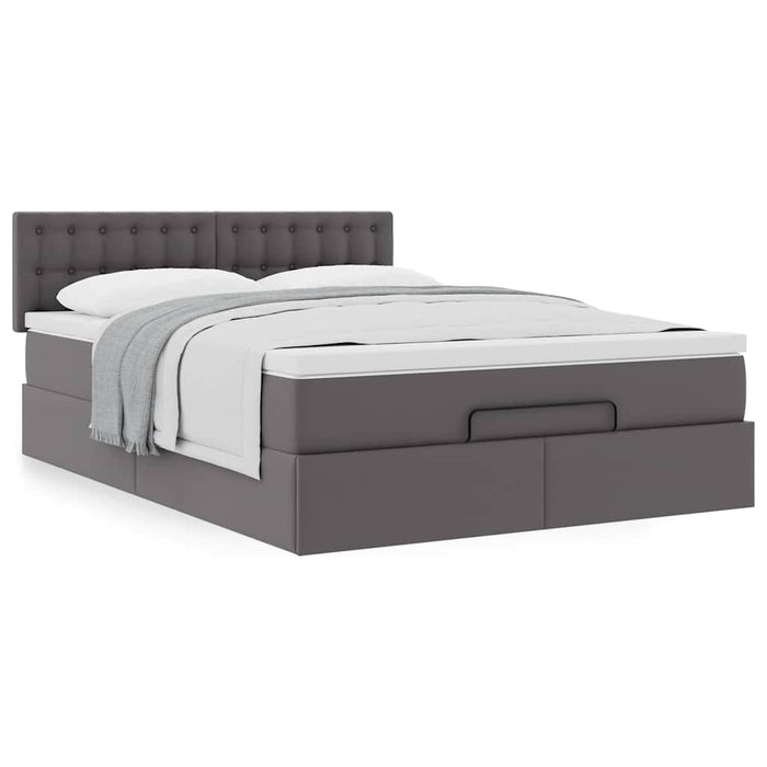 Cadru de pat otoman cu saltea gri 140x200cm piele artificială - WALTI WALTI