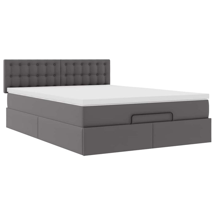 Cadru de pat otoman cu saltea gri 140x200cm piele artificială - WALTI WALTI