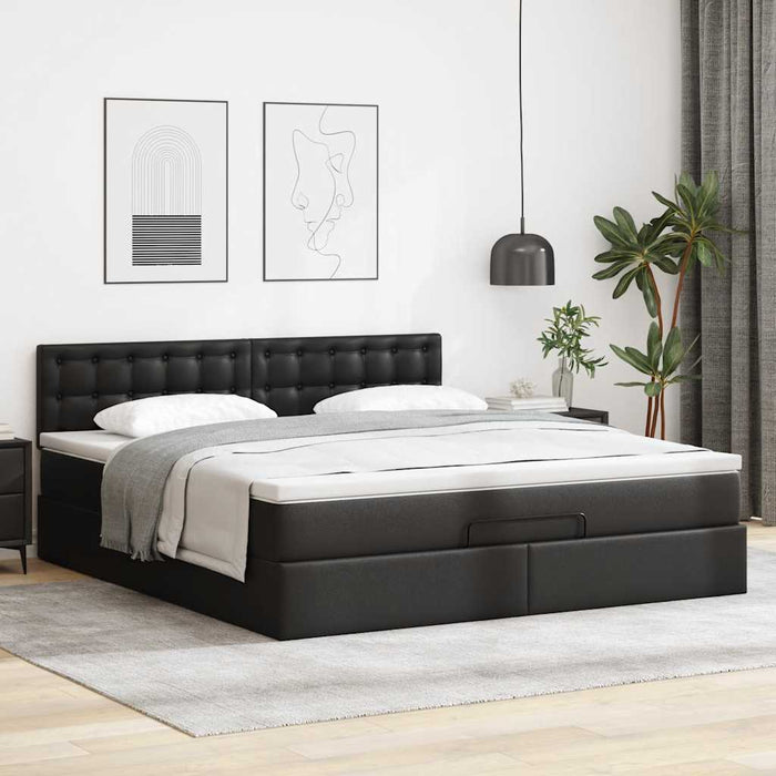 Cadru de pat otoman saltea neagră 160x200cm piele artificială - WALTI WALTI