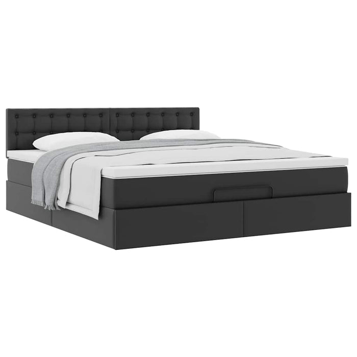 Cadru de pat otoman saltea neagră 160x200cm piele artificială - WALTI WALTI