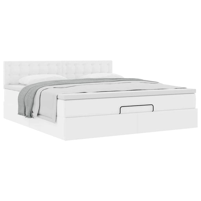 Cadru de pat otoman cu saltea alb 160x200cm piele artificială - WALTI WALTI