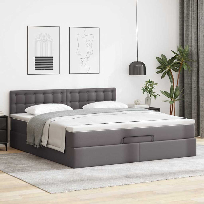 Cadru de pat otoman cu saltea gri 160x200cm piele artificială - WALTI WALTI