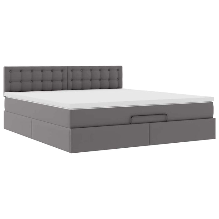Cadru de pat otoman cu saltea gri 160x200cm piele artificială - WALTI WALTI