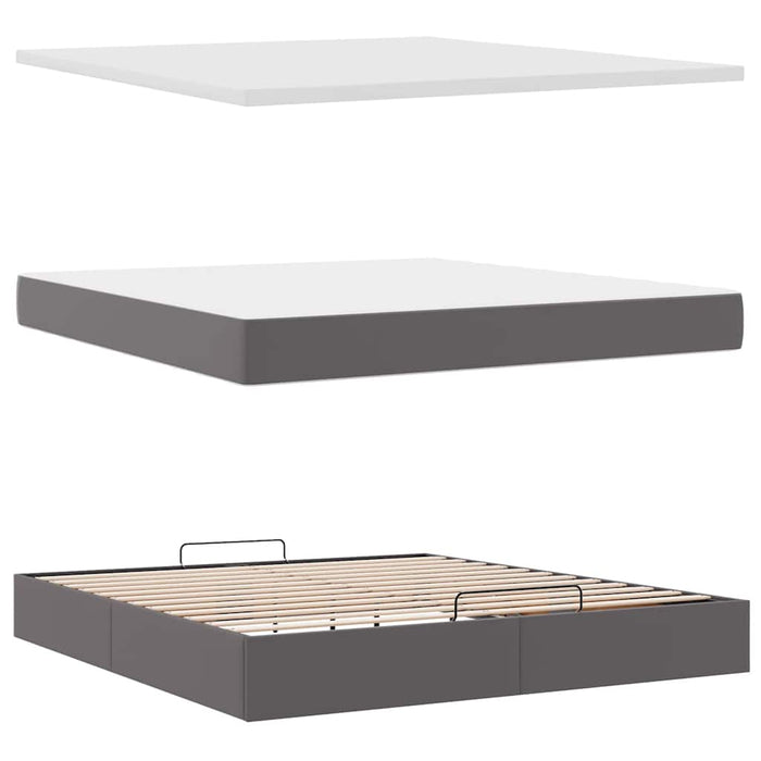 Cadru de pat otoman cu saltea gri 160x200cm piele artificială - WALTI WALTI
