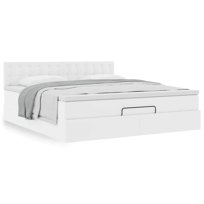 Cadru de pat otoman cu saltele alb 180x200cm piele artificială - WALTI WALTI