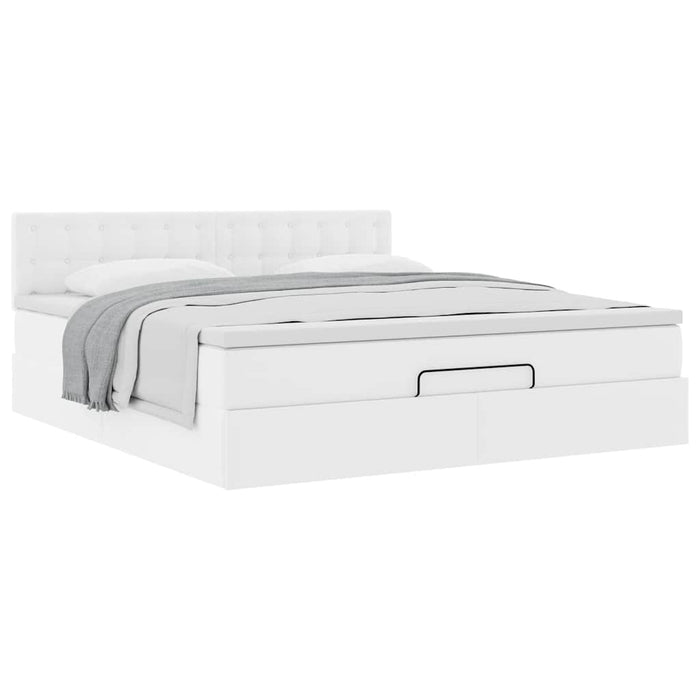Cadru de pat otoman cu saltele alb 180x200cm piele artificială - WALTI WALTI