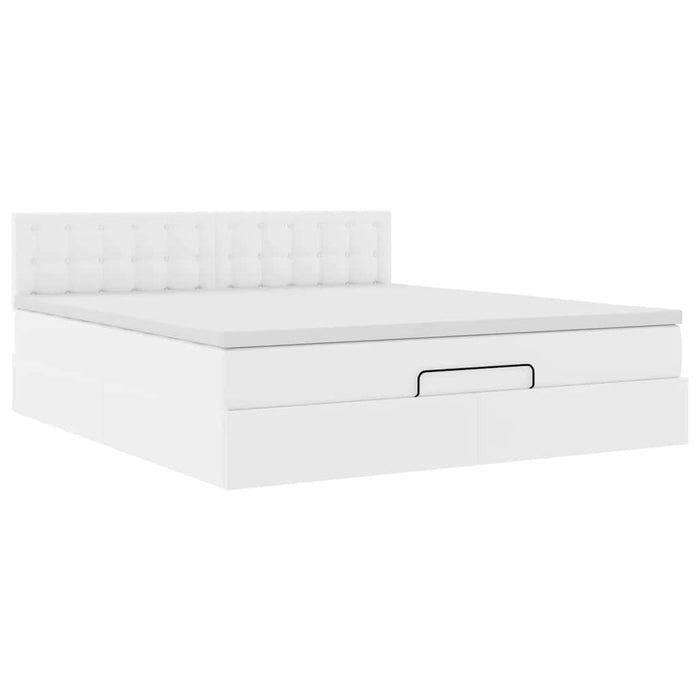 Cadru de pat otoman cu saltele alb 180x200cm piele artificială - WALTI WALTI