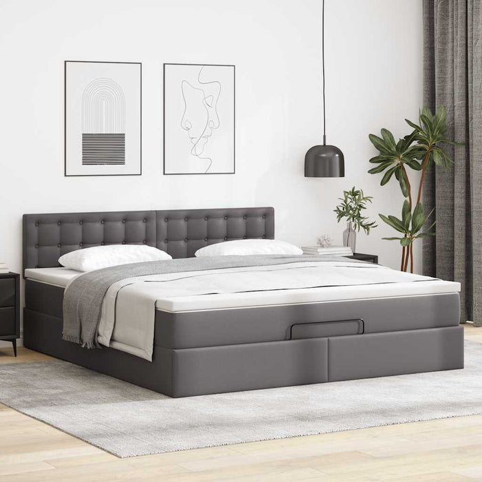 Cadru de pat otoman cu saltele Gri 180x200cm piele artificială - WALTI WALTI