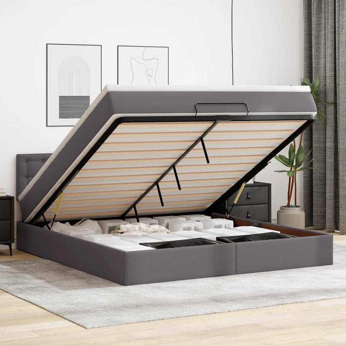 Cadru de pat otoman cu saltele Gri 180x200cm piele artificială - WALTI WALTI
