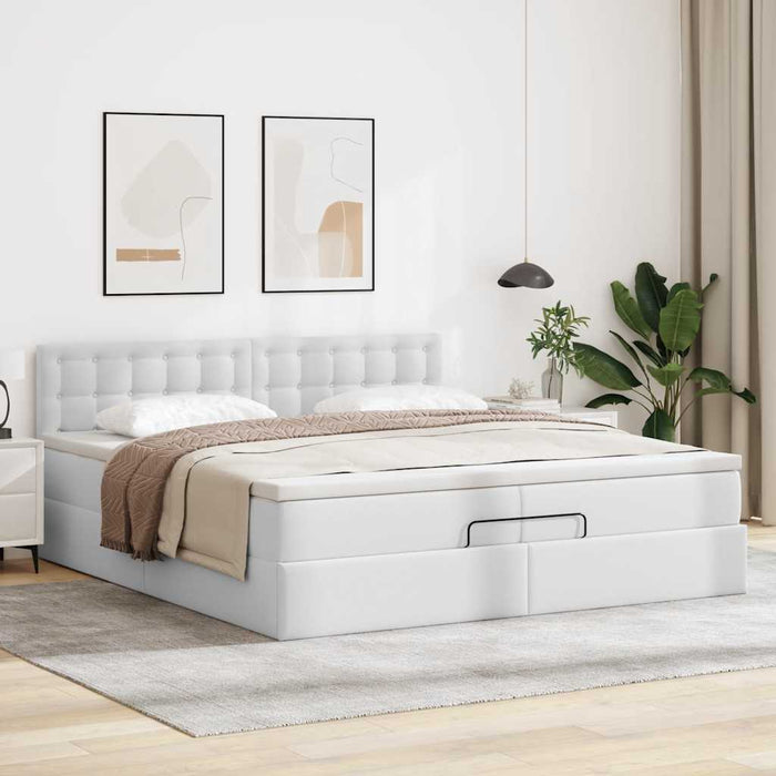 Cadru de pat otoman cu saltele alb 200x200cm piele artificială - WALTI WALTI
