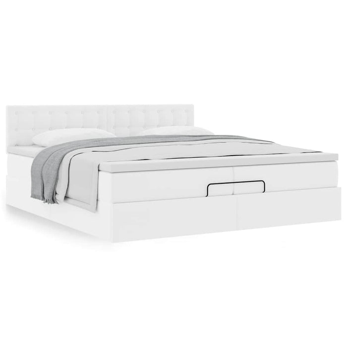 Cadru de pat otoman cu saltele alb 200x200cm piele artificială - WALTI WALTI