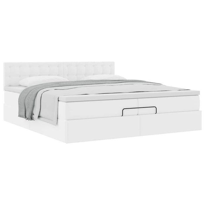 Cadru de pat otoman cu saltele alb 200x200cm piele artificială - WALTI WALTI