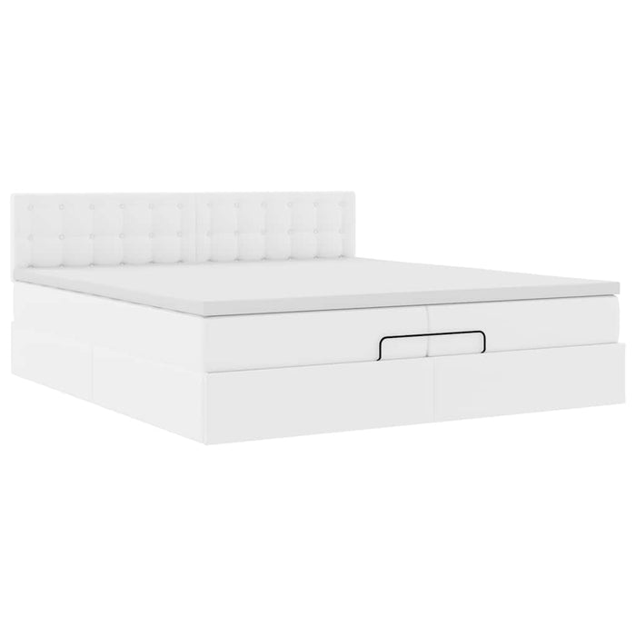 Cadru de pat otoman cu saltele alb 200x200cm piele artificială - WALTI WALTI