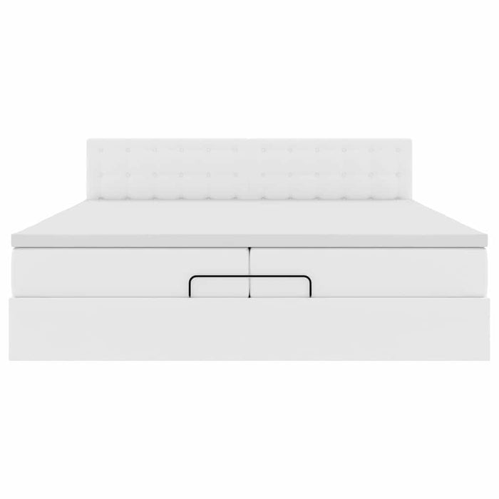 Cadru de pat otoman cu saltele alb 200x200cm piele artificială - WALTI WALTI