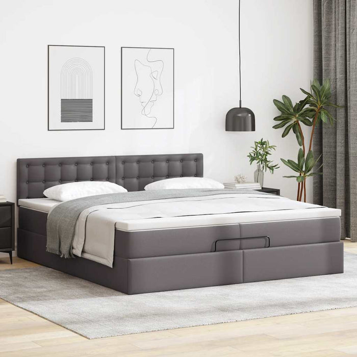Cadru de pat otoman cu saltele Gri 200x200cm piele artificială WALTI