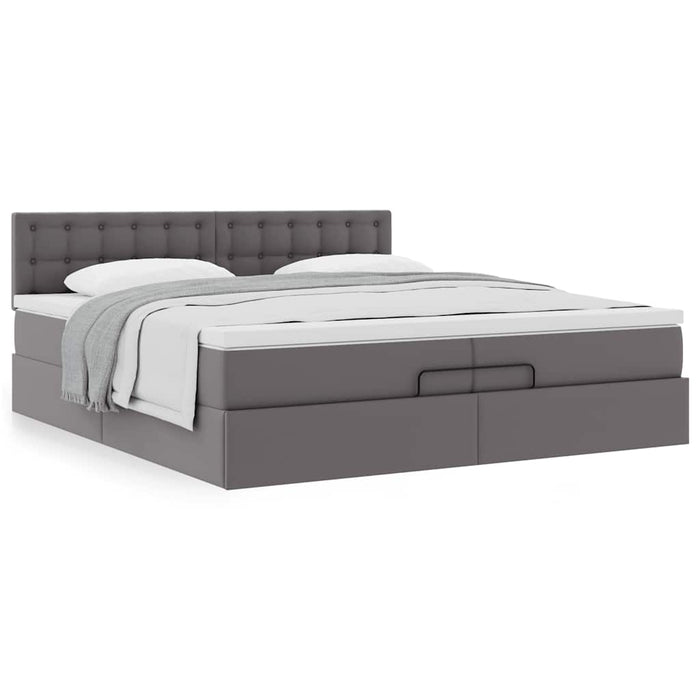 Cadru de pat otoman cu saltele Gri 200x200cm piele artificială WALTI