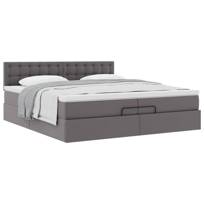 Cadru de pat otoman cu saltele Gri 200x200cm piele artificială WALTI