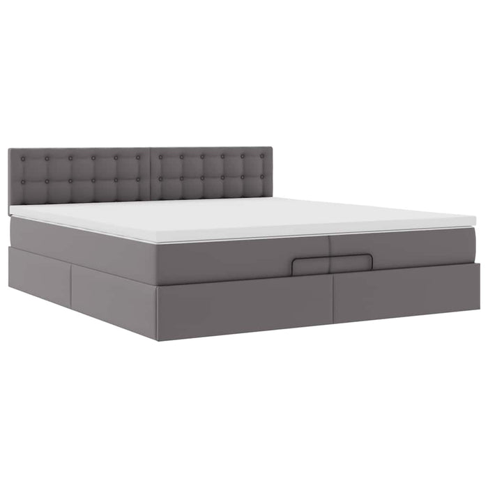 Cadru de pat otoman cu saltele Gri 200x200cm piele artificială WALTI