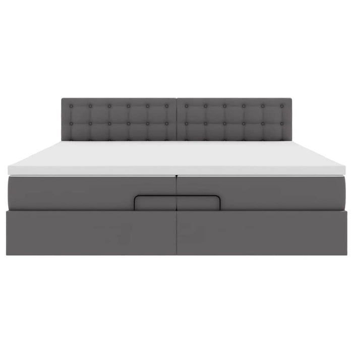 Cadru de pat otoman cu saltele Gri 200x200cm piele artificială WALTI