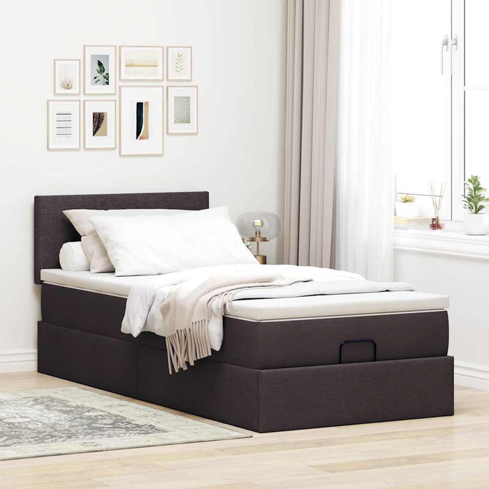 Cadru de pat otoman cu saltele țesătură maro închis 80x200cm - WALTI WALTI