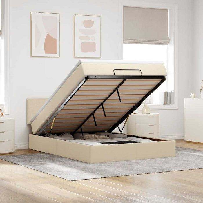 Pat otoman cu saltea crem 140x190 cm stofa - WALTI WALTI
