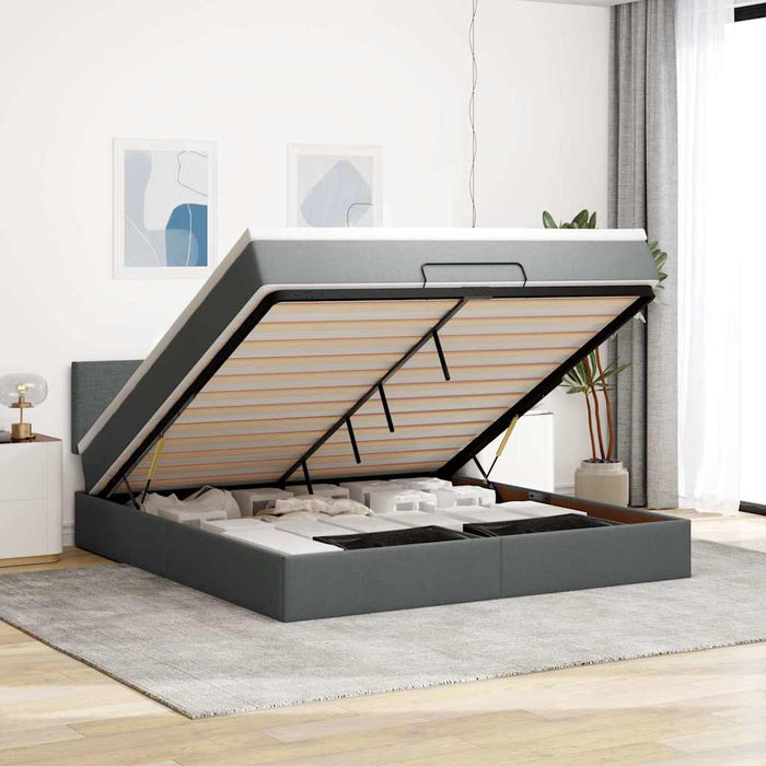 Cadru pat otoman cu saltea țesătură gri închis 180x200 cm - WALTI WALTI