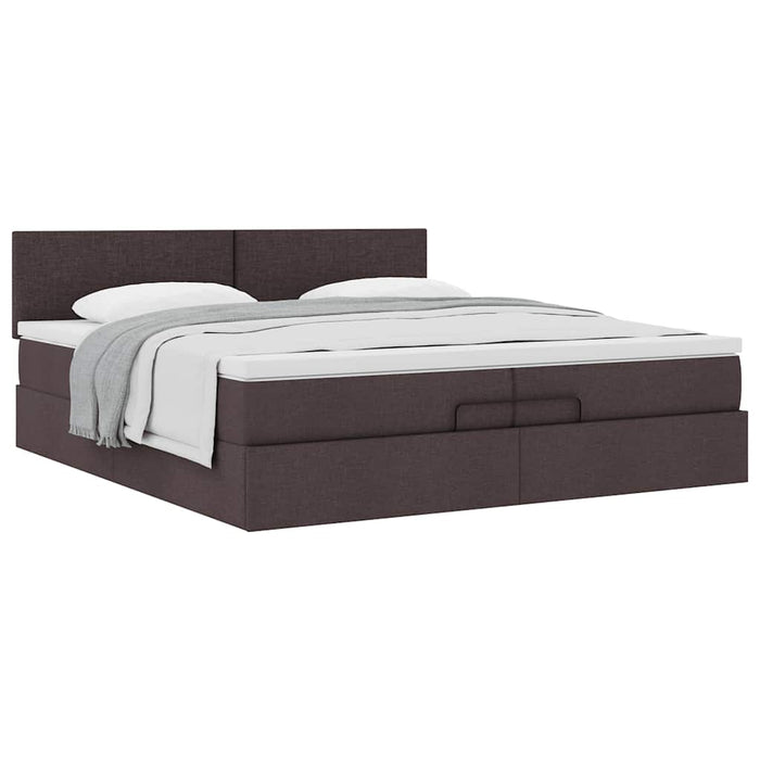 Cadru de pat otoman cu saltea țesătură maro închis 200x200 cm WALTI