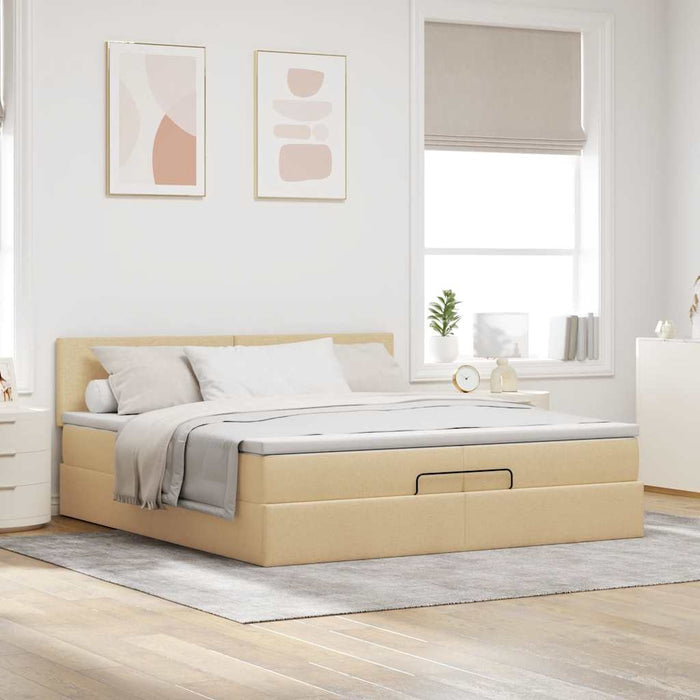 Cadru de pat otoman cu saltea crem 200x200 cm stofa - WALTI WALTI